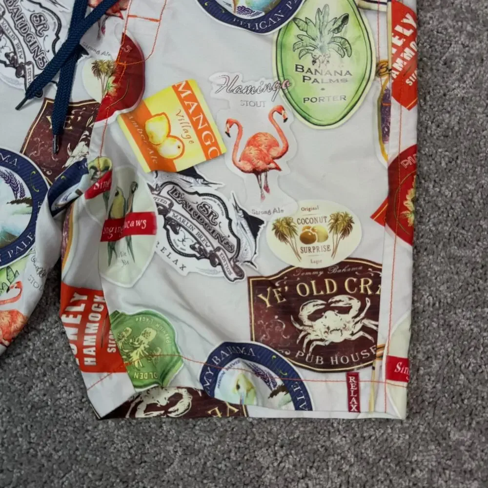 Tommy Bahama Relax Mens All Over Alcohol Print Board Swim Shorts Size 32 Beer